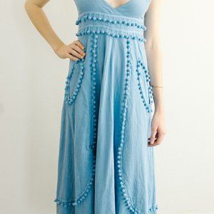 Nicholas K Blue Maxi Pom Pom Bacless dress